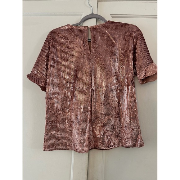 HAYDEN LOS ANGELES Rose Gold Sequin Flutter Sleeve Top Women's Size L - Picture 3 of 4